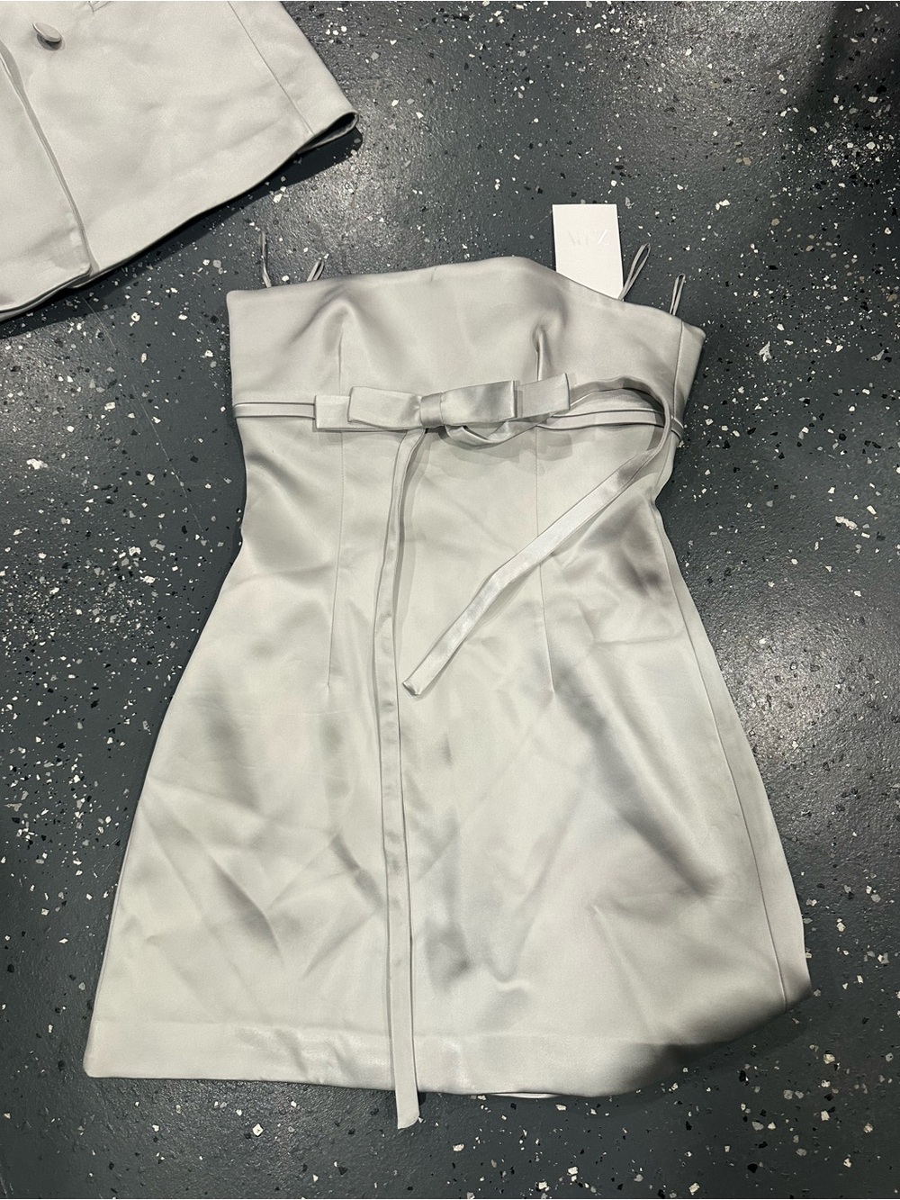 Zara Strapless Mini Dress in Light Gray with Bow Waist